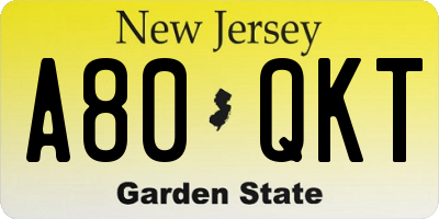 NJ license plate A80QKT