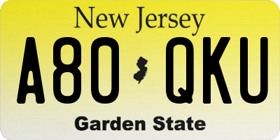 NJ license plate A80QKU