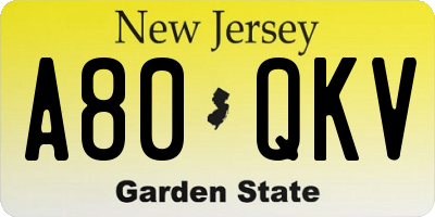 NJ license plate A80QKV