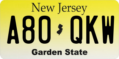 NJ license plate A80QKW