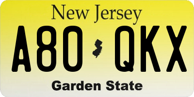 NJ license plate A80QKX