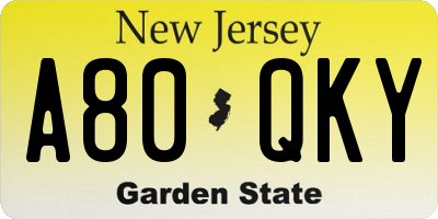 NJ license plate A80QKY