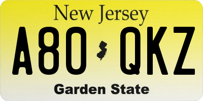 NJ license plate A80QKZ