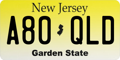 NJ license plate A80QLD