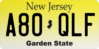 NJ license plate A80QLF