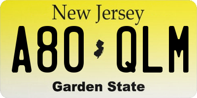 NJ license plate A80QLM