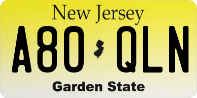 NJ license plate A80QLN