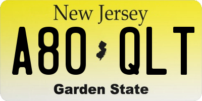 NJ license plate A80QLT