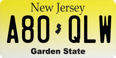NJ license plate A80QLW