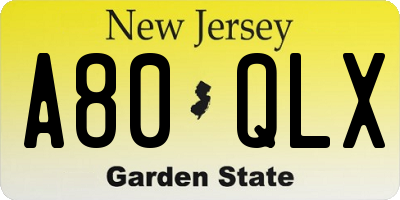 NJ license plate A80QLX