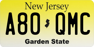 NJ license plate A80QMC