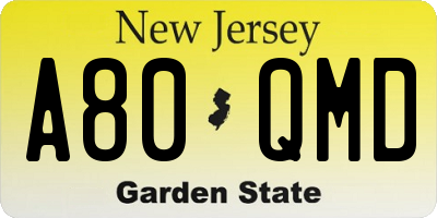 NJ license plate A80QMD