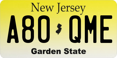 NJ license plate A80QME
