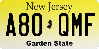 NJ license plate A80QMF