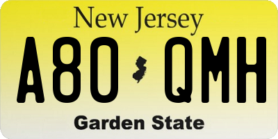 NJ license plate A80QMH