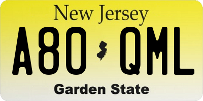NJ license plate A80QML