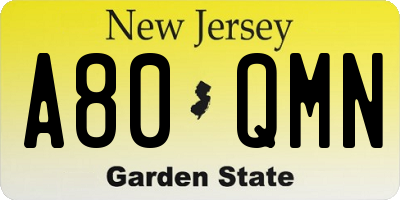 NJ license plate A80QMN
