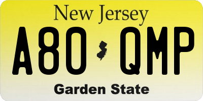 NJ license plate A80QMP