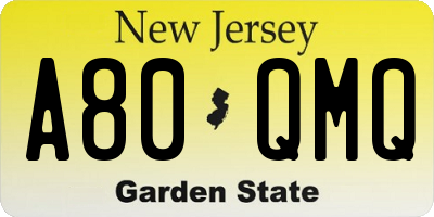 NJ license plate A80QMQ