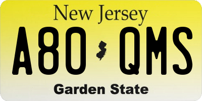 NJ license plate A80QMS