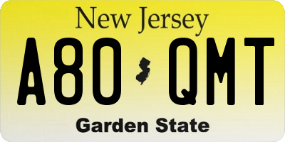 NJ license plate A80QMT