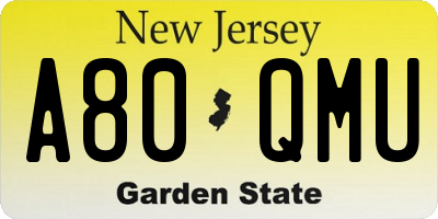 NJ license plate A80QMU