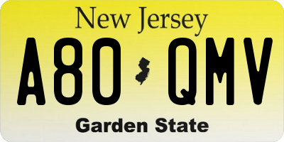 NJ license plate A80QMV