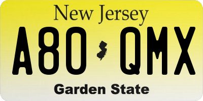 NJ license plate A80QMX