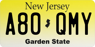 NJ license plate A80QMY