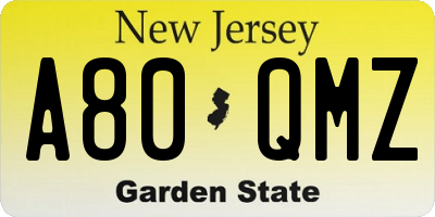 NJ license plate A80QMZ