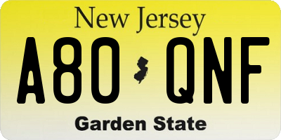 NJ license plate A80QNF