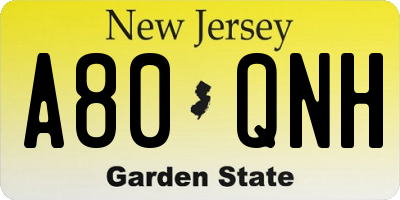 NJ license plate A80QNH