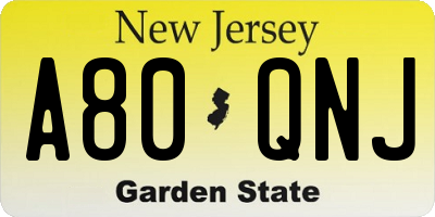 NJ license plate A80QNJ