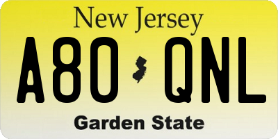 NJ license plate A80QNL