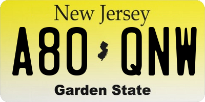 NJ license plate A80QNW