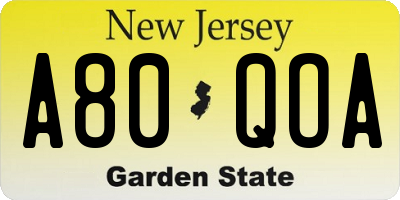 NJ license plate A80QOA