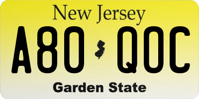 NJ license plate A80QOC