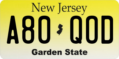 NJ license plate A80QOD