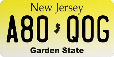 NJ license plate A80QOG