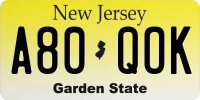 NJ license plate A80QOK