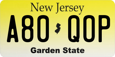 NJ license plate A80QOP