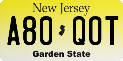 NJ license plate A80QOT