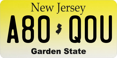 NJ license plate A80QOU