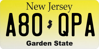 NJ license plate A80QPA