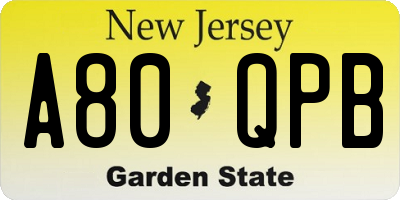NJ license plate A80QPB