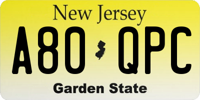 NJ license plate A80QPC