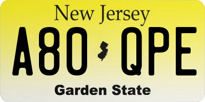 NJ license plate A80QPE