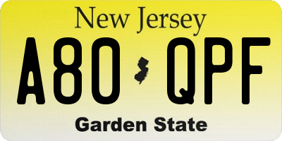 NJ license plate A80QPF