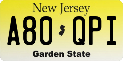 NJ license plate A80QPI