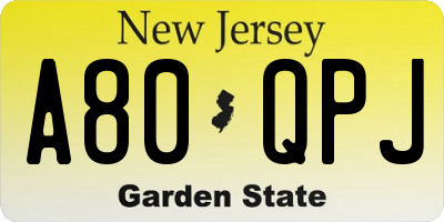 NJ license plate A80QPJ